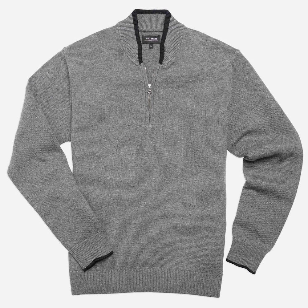 Tipped 1/4 Zip Grey Cashmere Sweater from Tie Bar NWT